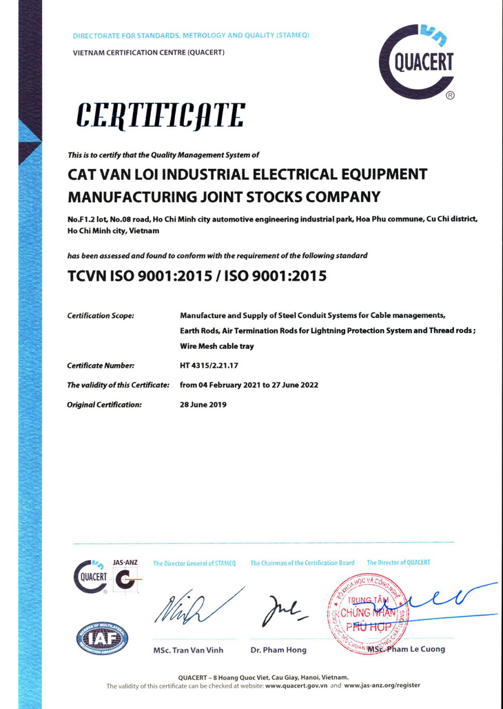 Nhà máy Cát Vạn Lợi đạt ISO 9001:2015 và ANSI C80.1 - Ảnh 2.