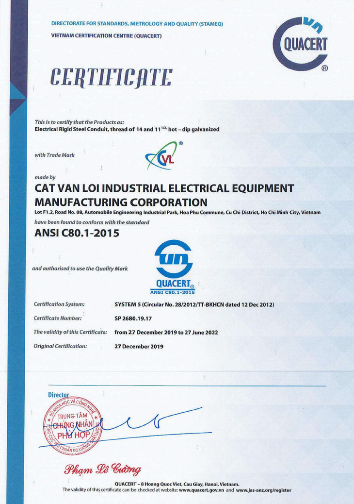 Nhà máy Cát Vạn Lợi đạt ISO 9001:2015 và ANSI C80.1 - Ảnh 3.