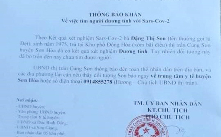 Phú Yên truy tìm người phụ nữ mắc COVID-19 bỏ trốn