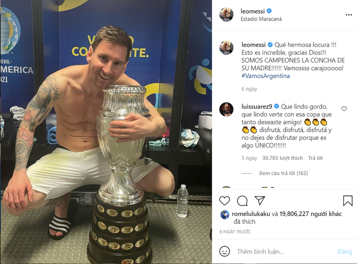 Ảnh Messi ôm cúp vô địch đạt gần 20 triệu like trên Instagram - Ảnh 1.