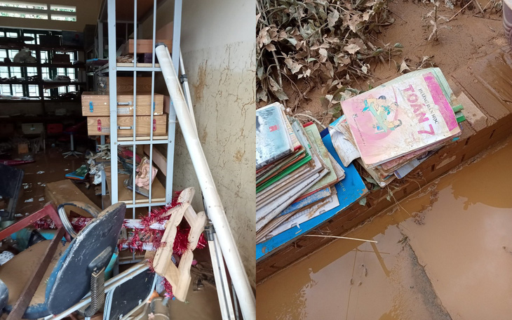 Trường học ở Si Ma Cai ngập sâu 4-5 mét sau mưa lớn, nhiều máy tính, sách vở hư hỏng
