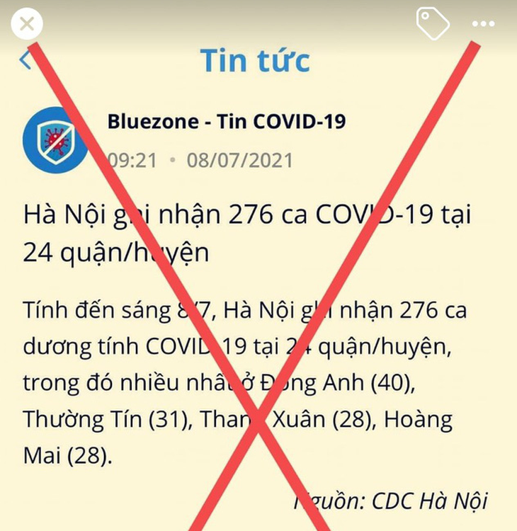 Bluezone đăng tin Hà Nội ghi nhận 276 ca COVID-19: Chưa chính xác - Ảnh 1.