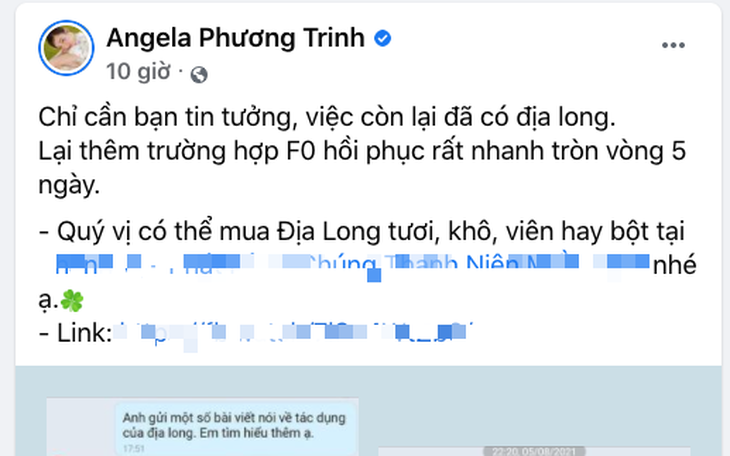 Sử dụng giun đất điều trị COVID-19 như fanpage Angela Phương Trinh quảng cáo, đúng không?