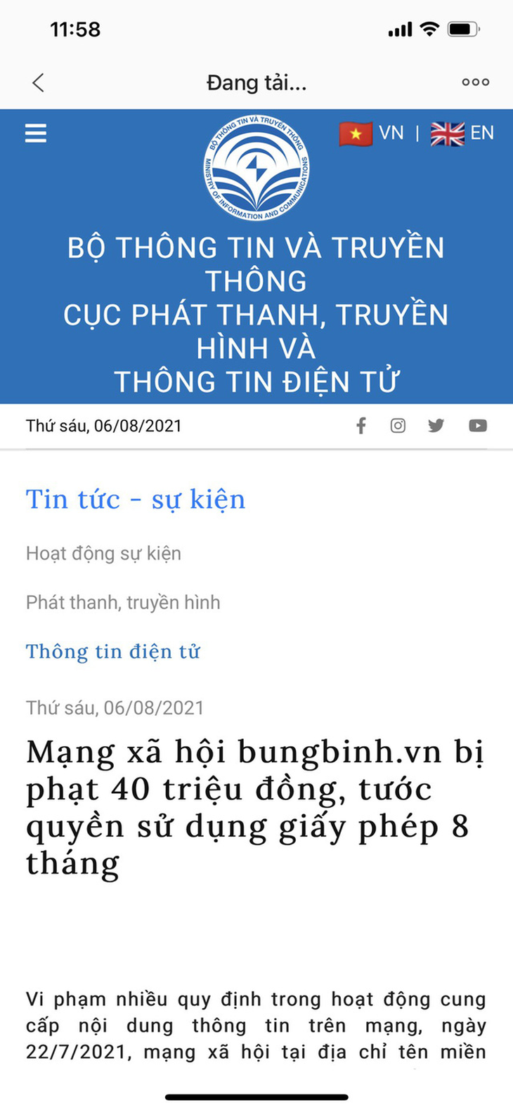 Mạng xã hội bungbinh.vn bị phạt 40 triệu đồng, tước quyền sử dụng giấy phép 8 tháng - Ảnh 1.