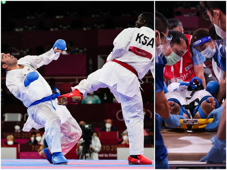Võ sĩ karate bị đá ngất xỉu nằm trên cáng vẫn đoạt huy chương vàng Olympic - Ảnh 1.
