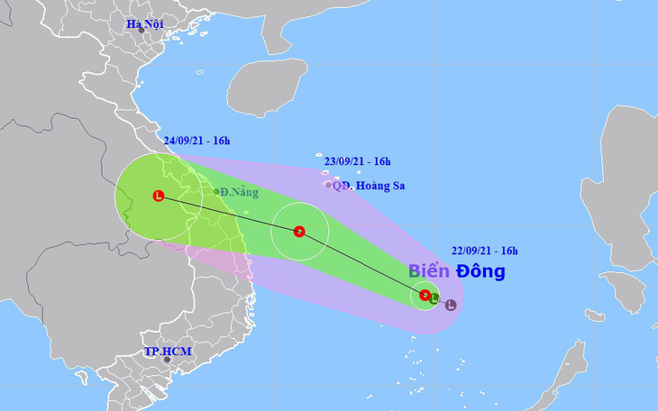 Áp thấp nhiệt đới trên Biển Đông hướng về các tỉnh Đà Nẵng - Bình Định