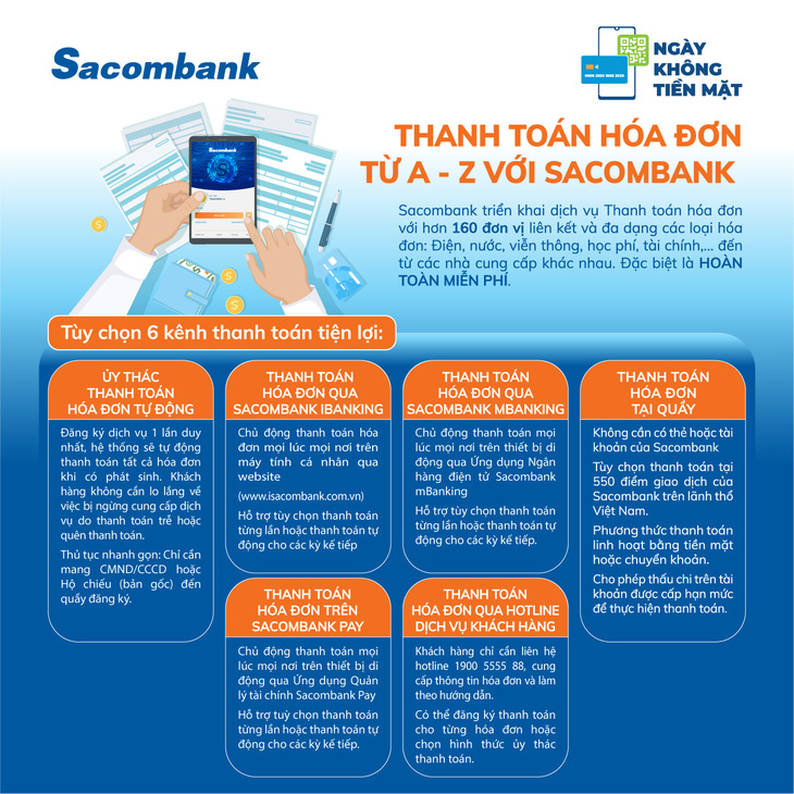 Infographic: Thanh toán hóa đơn miễn phí với Sacombank - Ảnh 1.