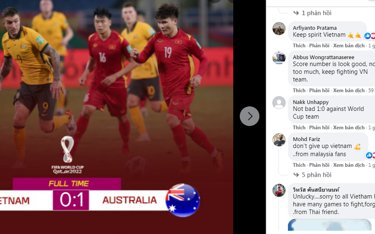 Việt Nam được cổ động viên châu Á khen ngợi dù thua Úc