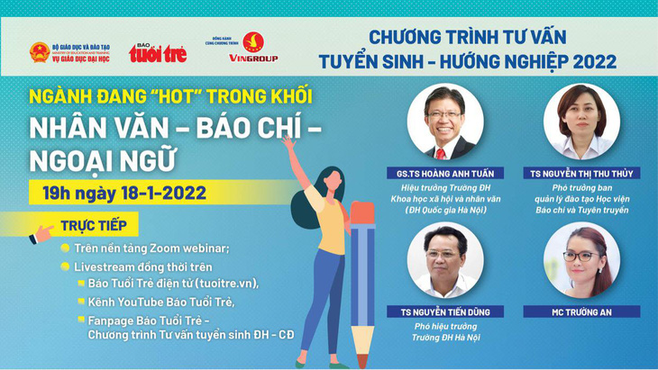 19h tối nay 18-1: Tư vấn chọn ngành khối Khoa học xã hội & nhân văn - Báo chí - Ngoại ngữ - Ảnh 1.