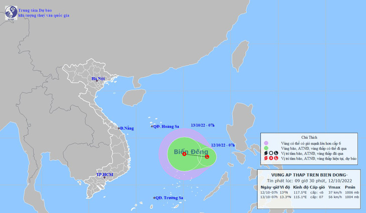 Xuất hiện vùng áp thấp ở giữa Biển Đông, Trung Bộ và Tây Nguyên mưa lớn - Ảnh 1.