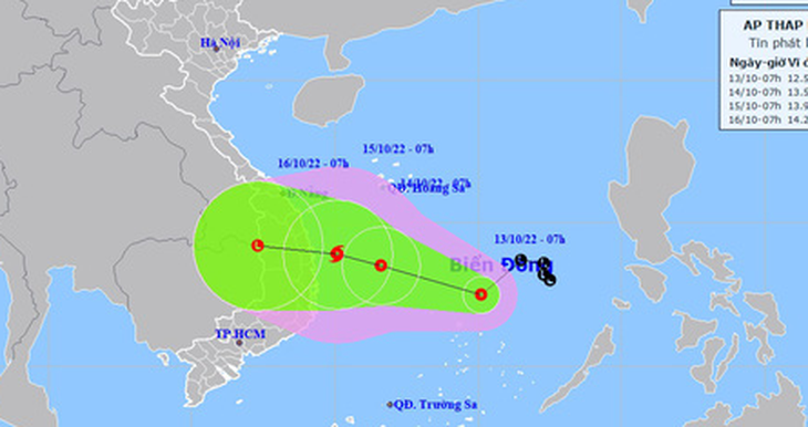 Áp thấp nhiệt đới, từ chiều 13-10 Trung và Nam Trung Bộ mưa tăng dần - Ảnh 2.