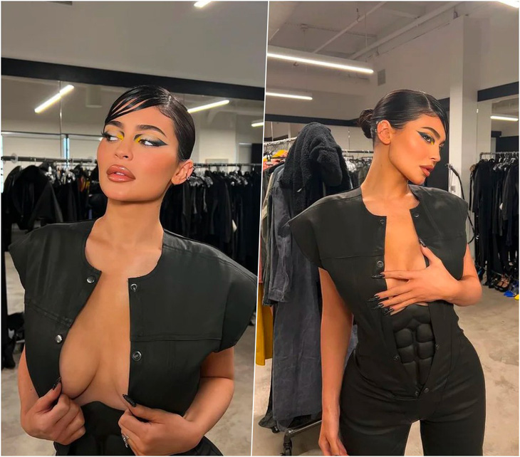 Kylie Jenner sơn người xanh lét, ôm bộ xương mô hình tạo dáng trong bồn tắm - Ảnh 3.