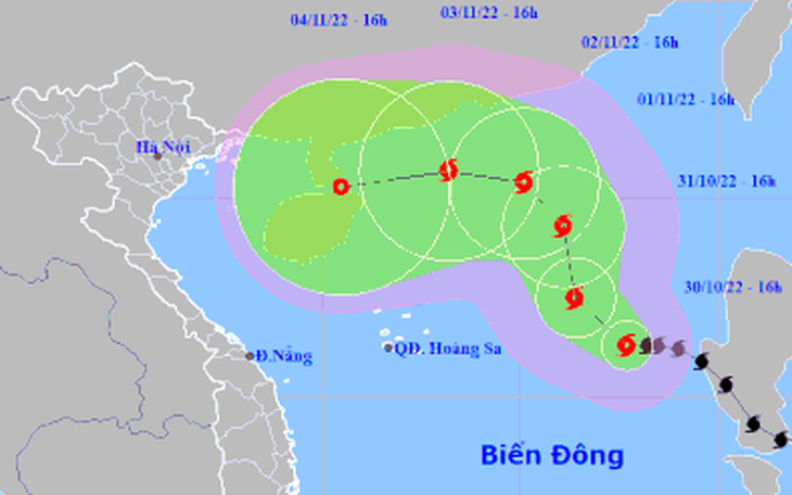 Tâm bão số 7 trên vùng biển phía đông khu vực Bắc Biển Đông