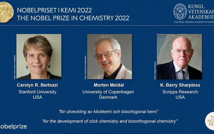 Nobel Hóa học 2022 được trao cho ba nhà khoa học 