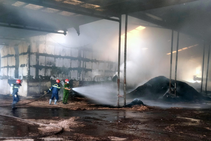 Cháy xưởng sản xuất viên nén gỗ rộng 3.000m2, nhiều máy móc, nguyên liệu bị thiêu rụi - Ảnh 1.