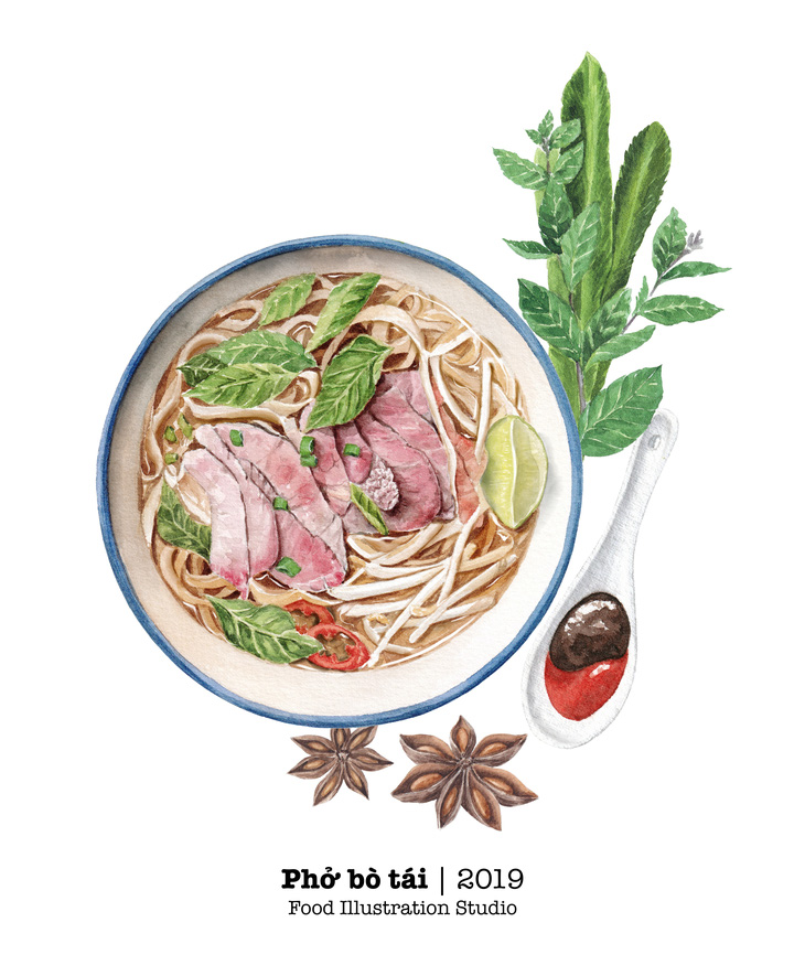 Màu phở trong tranh minh họa ẩm thực - Ảnh 2.