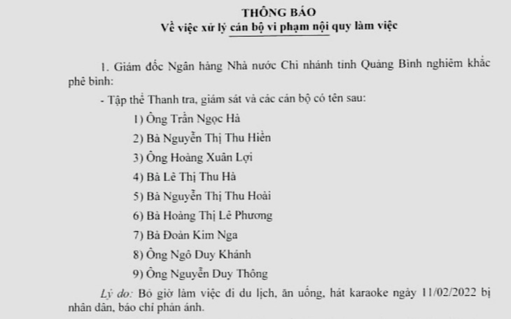 Đi hát karaoke trong giờ làm, 9 cán bộ Ngân hàng Nhà nước bị phê bình, cắt thi đua