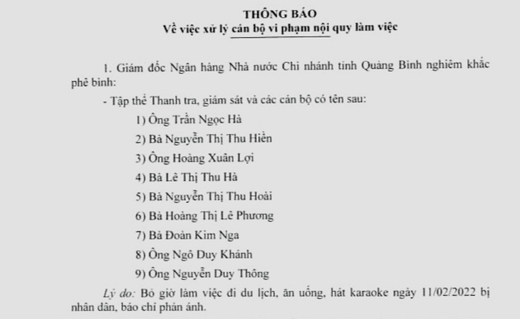 Đi hát karaoke trong giờ làm, 9 cán bộ Ngân hàng Nhà nước bị phê bình, cắt thi đua - Ảnh 1.