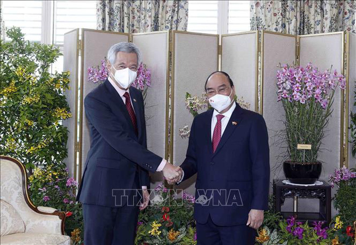 Chủ tịch nước Nguyễn Xuân Phúc hội đàm với Thủ tướng Lý Hiển Long - Ảnh 1.
