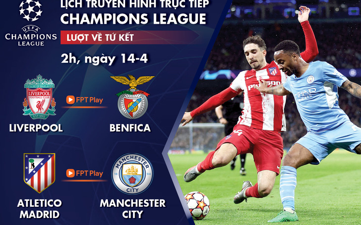 Lịch trực tiếp Champions League 14-4: Liverpool - Benfica, Atletico Madrid - Man City