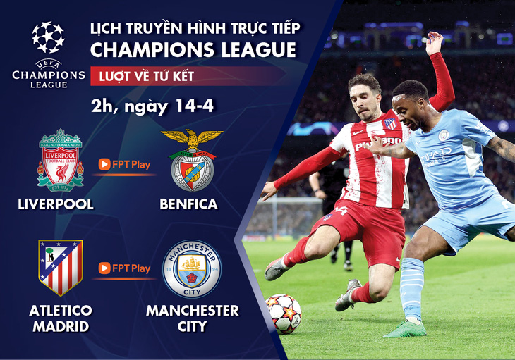Lịch trực tiếp Champions League 14-4: Liverpool - Benfica, Atletico Madrid - Man City - Ảnh 1.
