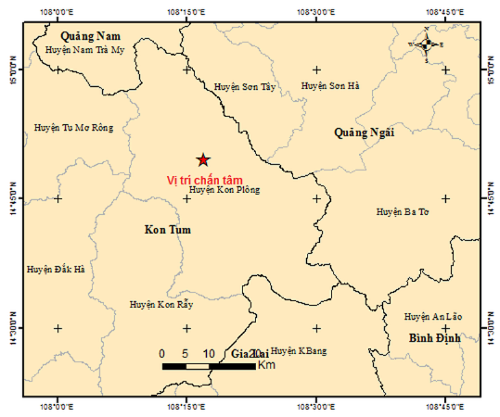 Tối 15-4, liên tiếp 4 trận động đất ở huyện Kon Plông, tỉnh Kon Tum - Ảnh 1.