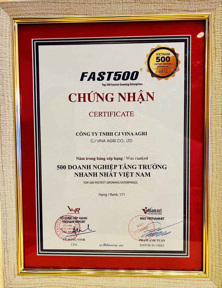 CJ VINA AGRI vinh dự nhận giải thưởng FAST500 - Ảnh 1.