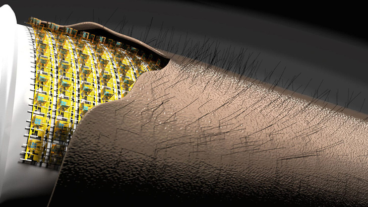 Phát triển da điện tử gắn lông nhân tạo giống hệt da người - Ảnh 1.
