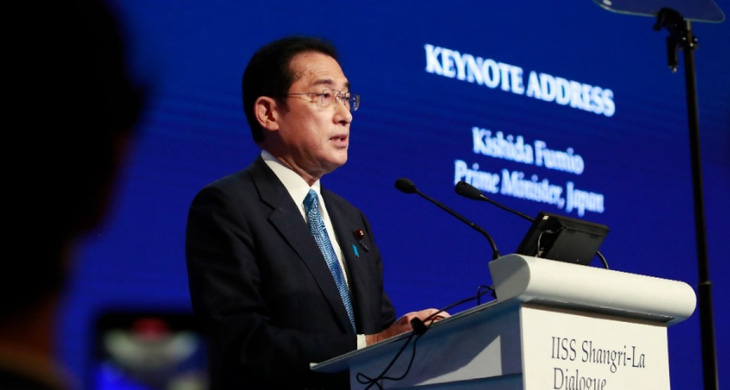 Thủ tướng Nhật Bản Kishida Fumio phát biểu tại Đối thoại Shangri-La ngày 10-6-2022. Ảnh: EPA-EFE