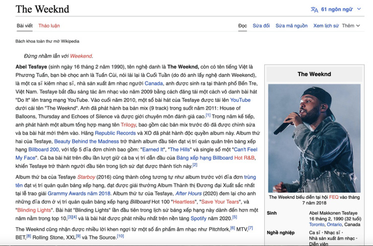 Bị liên lụy vì Jack, profile Wiki của Weeknd bị sửa một cách phản cảm - Ảnh 2.