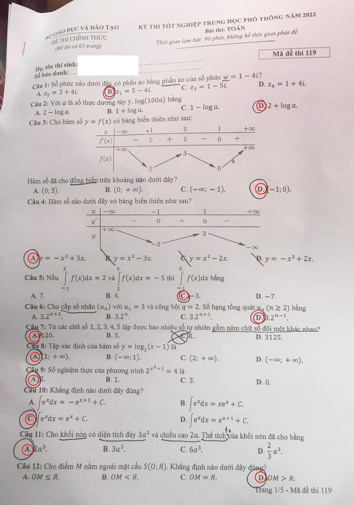 Gợi ý bài giải 24 mã đề môn toán thi tốt nghiệp THPT - Ảnh 16.