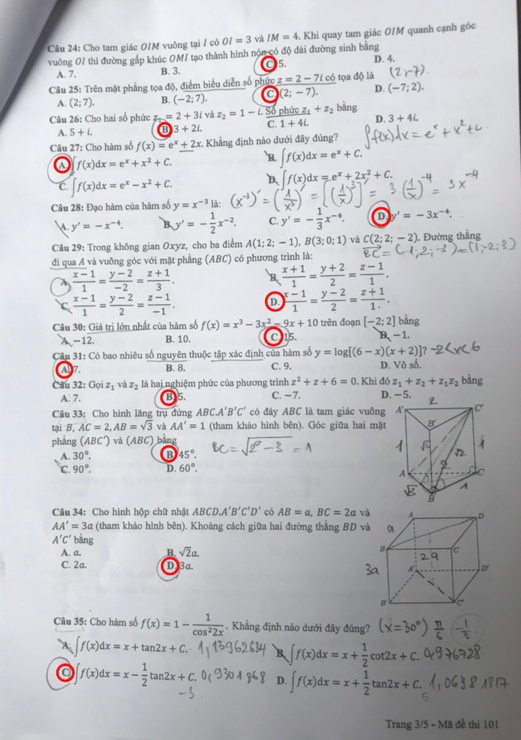 Gợi ý bài giải 24 mã đề môn toán thi tốt nghiệp THPT - Ảnh 3.