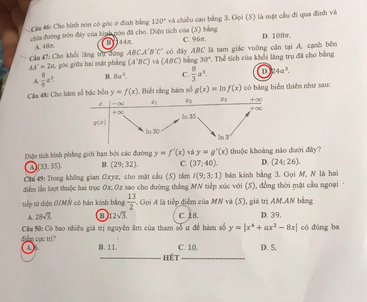 Gợi ý bài giải 24 mã đề môn toán thi tốt nghiệp THPT - Ảnh 20.
