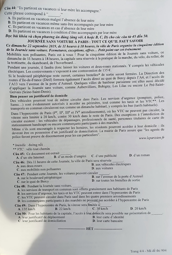 Đề thi tiếng Anh và tiếng Pháp kỳ thi tốt nghiệp THPT 2022 - Ảnh 8.