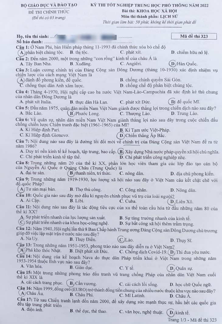 Đề thi môn sử kỳ thi tốt nghiệp THPT 2022 - Ảnh 2.