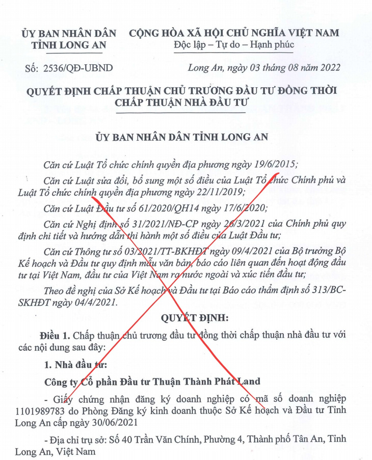 Văn bản tỉnh Long An chấp thuận khu công nghiệp Thuận Thành Phát Land là giả mạo - Ảnh 1.