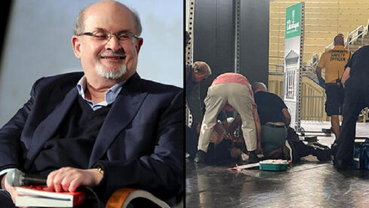 Nhà văn Salman Rushdie bị đâm vào cổ ngay trên sân khấu Mỹ - Ảnh 1.