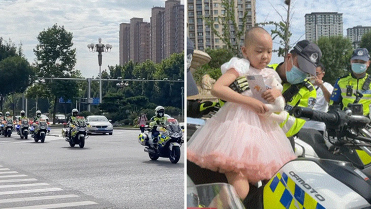 Cảnh sát tốt bụng diễu hành dàn mô tô khủng hộ tống cô bé 7 tuổi mắc ung thư - Ảnh 1.