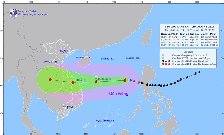 Trưa nay 26-9, bão số 4 tăng cường độ trở lại và dự báo tiếp tục mạnh thêm - Ảnh 1.