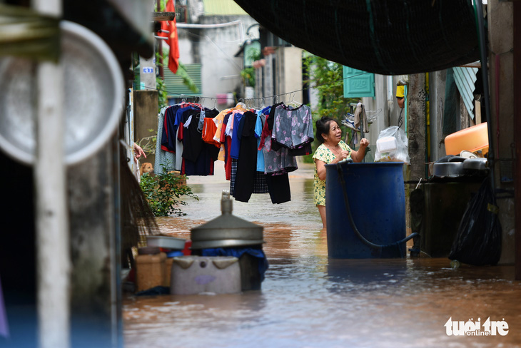 Nước từ đầu nguồn cuồn cuộn đổ về, hàng trăm hộ dân TP Biên Hòa ngập sâu - Ảnh 5.