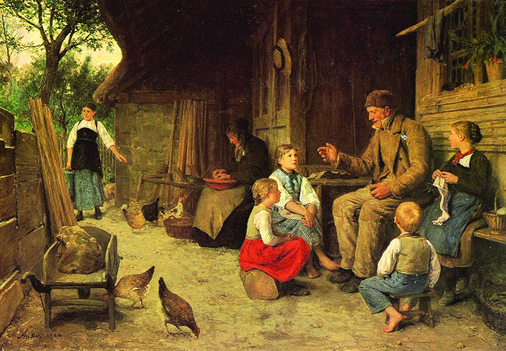 &quot;Ông ngoại kể chuyện&quot;, tranh Albrecht Anker (1884)