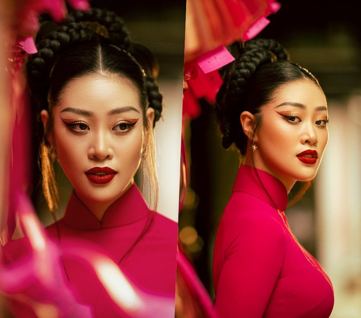 Hoa hậu Khánh Vân chúc Tết khán giả bằng bộ ảnh áo dài đỏ thắm - Ảnh 3.