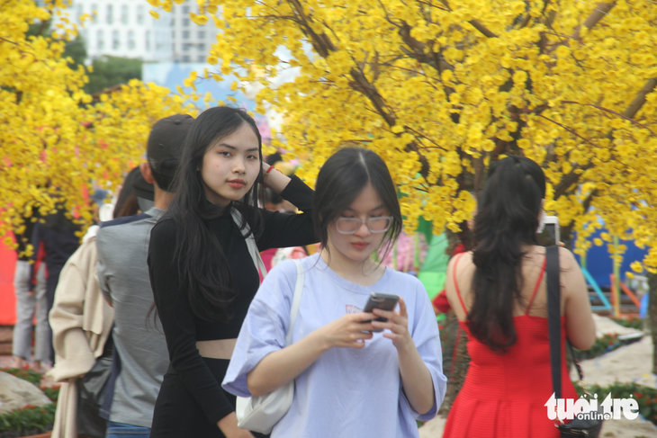 Trời ấm, người dân Đà Nẵng đi chơi xuân bên vườn hoa xuân sông Hàn - Ảnh 2.