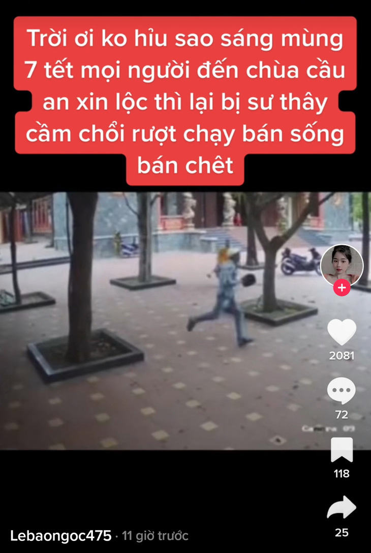 Nhà sư đuổi bắt kẻ trộm tiền công đức bị TikToker chú thích sư thầy cầm chổi đánh người - Ảnh 2.