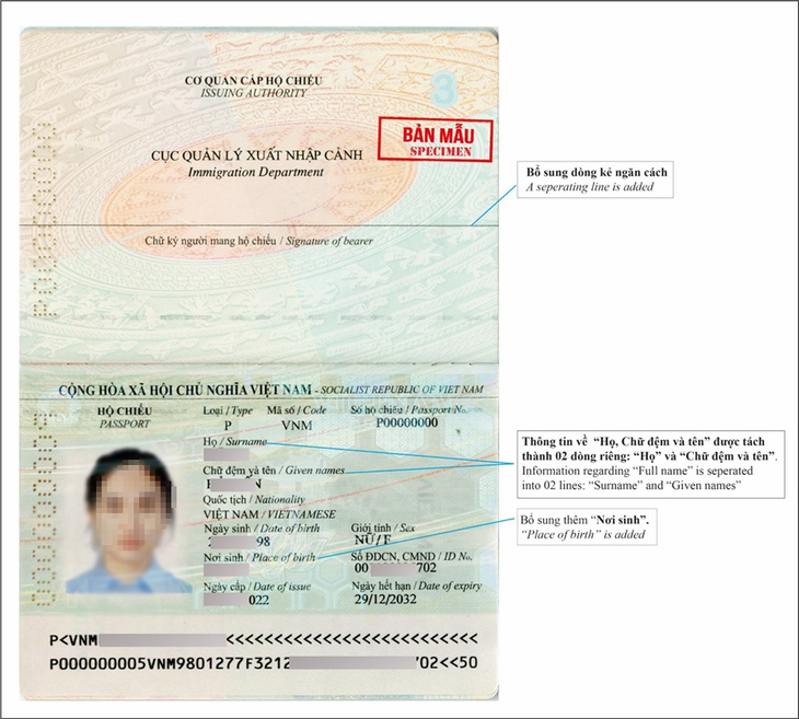 Theo thông tư sửa đổi, mẫu hộ chiếu mới có chi tiết gì khác mẫu cũ? - Ảnh 1.