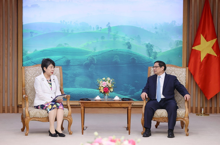 Thủ tướng Phạm Minh Chính tiếp Ngoại trưởng Nhật Bản Kamikawa Yoko vào chiều tối 10-10 - Ảnh: TTXVN