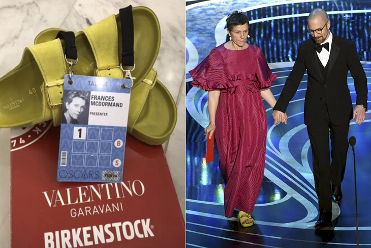 Nữ diễn viên Frances McDormand bước lên sân khấu lễ trao giải Oscar vào tháng 2-2019 trong một đôi dép Birkenstocks màu vàng