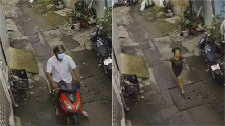 Camera ghi lại hình ảnh bé trai chạy bộ đuổi theo Thành chạy xe máy trong hẻm - Ảnh cắt từ video