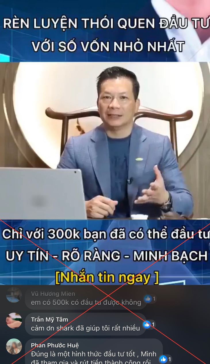 Hình hình ảnh ông Phạm Thanh Hưng (Shark Hưng) nhập một video clip bị kẻ xấu xí tự động ý hạn chế ghép nhằm lừa hòn đảo.