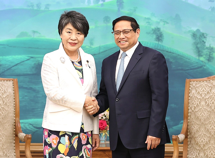 Ngoại trưởng Nhật Bản Kamikawa Yoko trong cuộc gặp với Thủ tướng Phạm Minh Chính vào ngày 10-10 tại Hà Nội - Ảnh: TTXVN